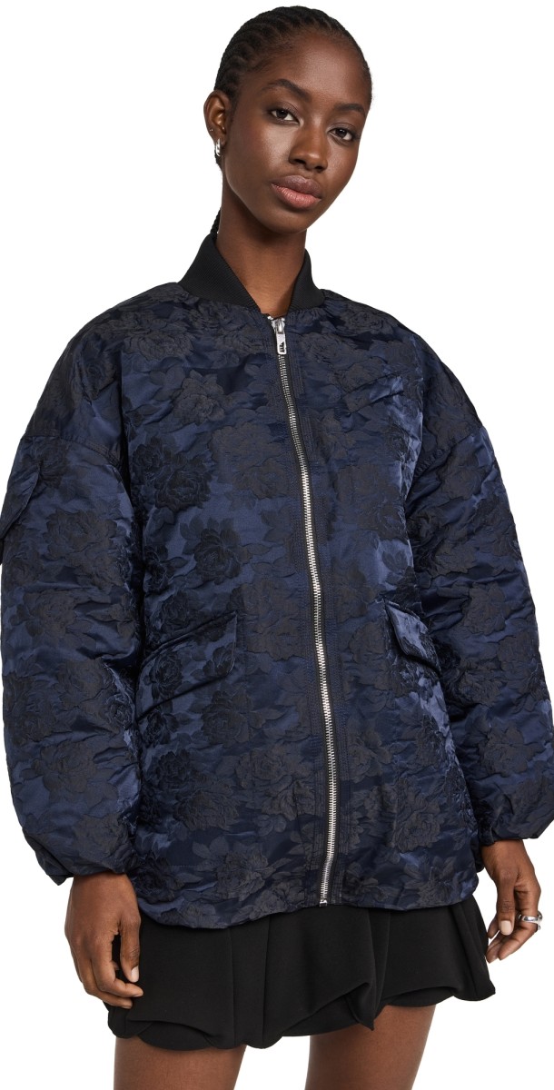 GANNI Botanical Jacquard Bomber Jacket Peacoat