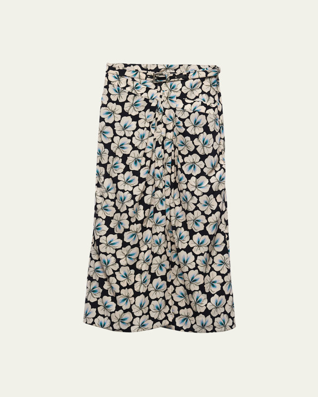Anemone Printed Pongee Midi Skirt
