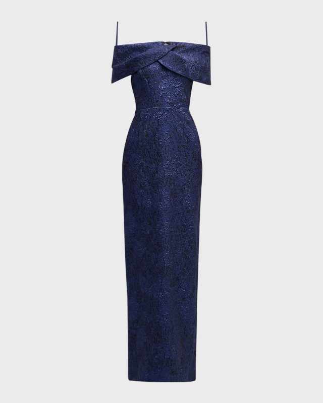 Off-Shoulder Jacquard Column Gown