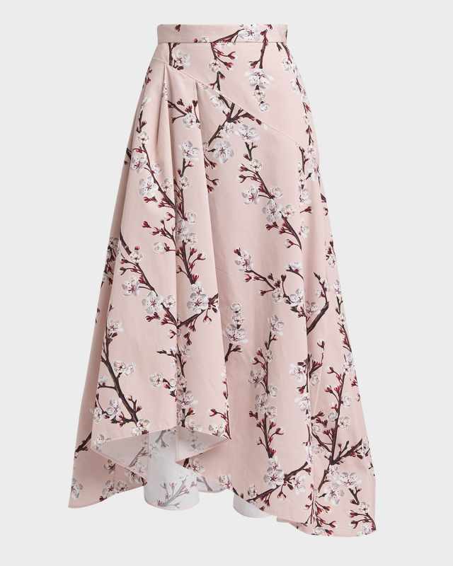 Floral-Print Midi A-Line Skirt
