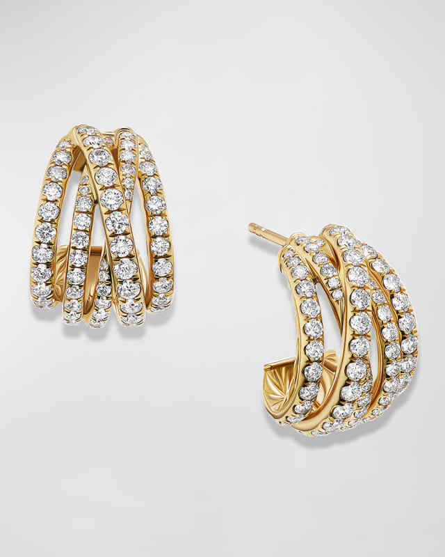Pave Crossover Shrimp Earrings with Diamonds and 18K Gold