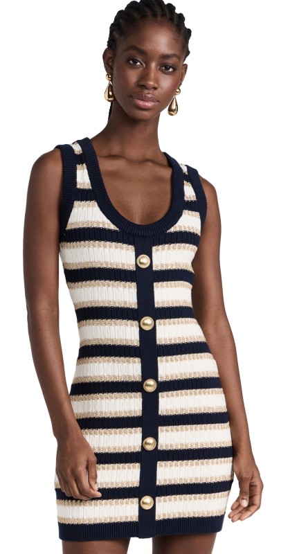 Cara Cara Nicole Dress Navy White Lurex Stripe