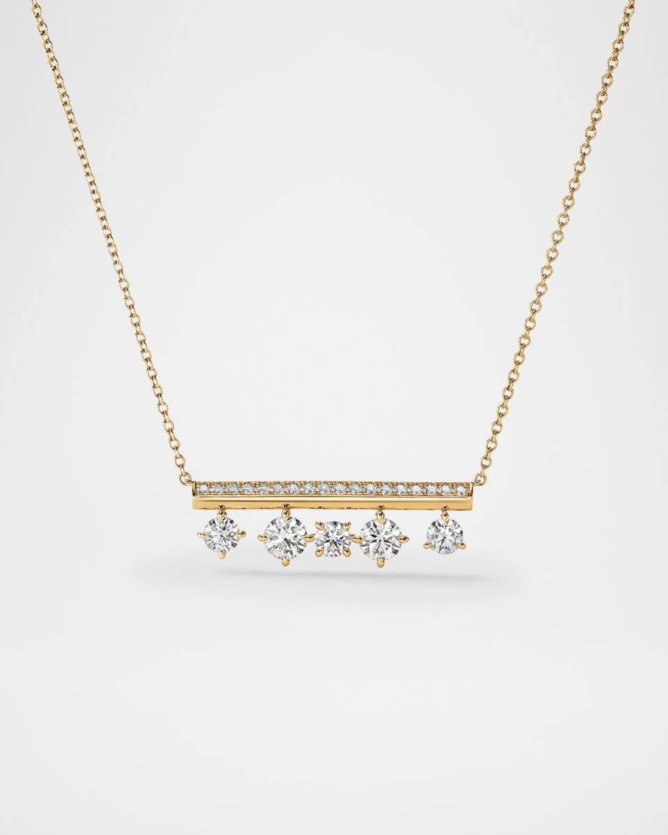 18K Yellow Gold Barre Floating Diamond Pave Pendant Necklace