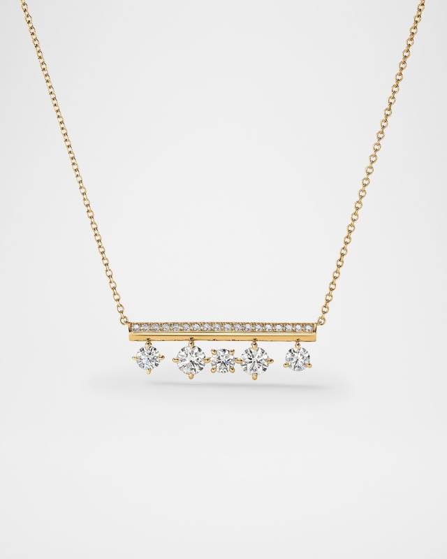 18K Yellow Gold Barre Floating Diamond Pave Pendant Necklace