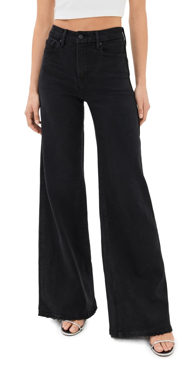 Good American Good Waist Palazzo Jeans Black344