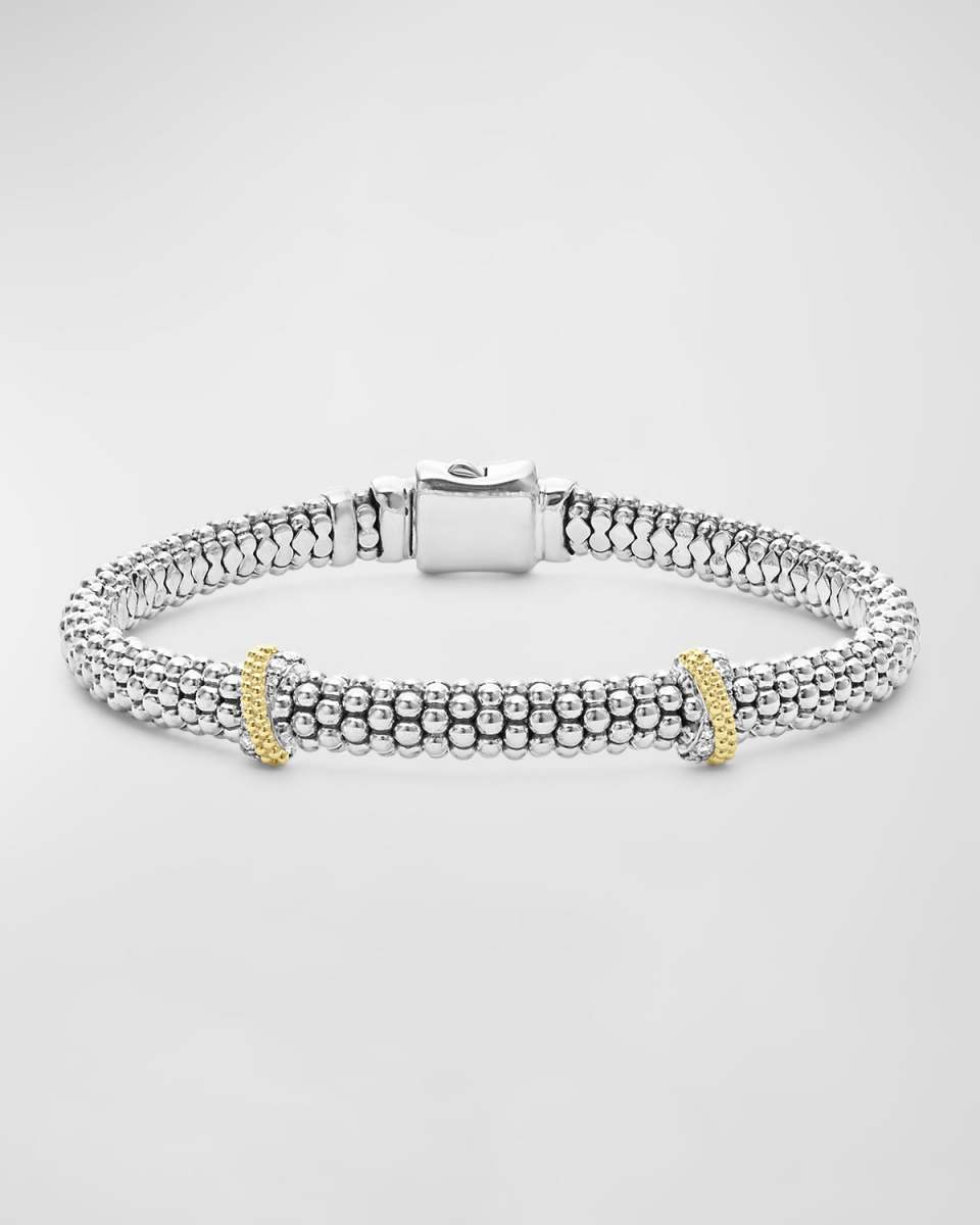 Sterling Silver Caviar Diamond X Bracelet