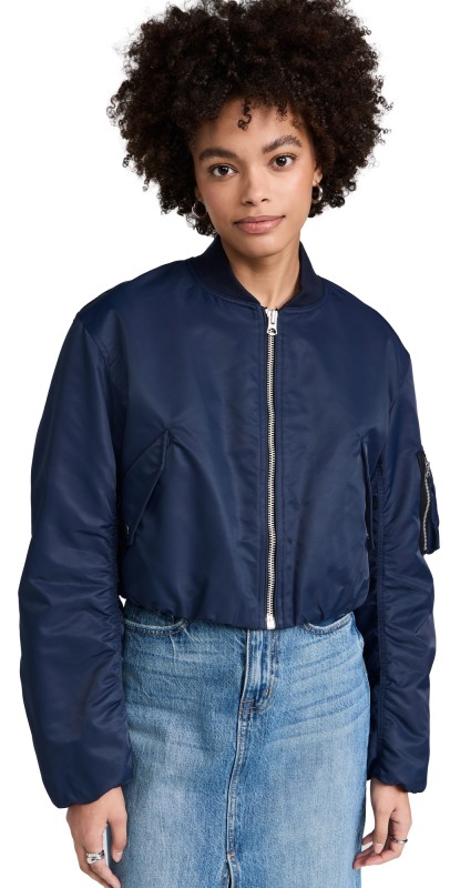 rag & bone Maggie Cropped Nylon Bomber Jacket Salute