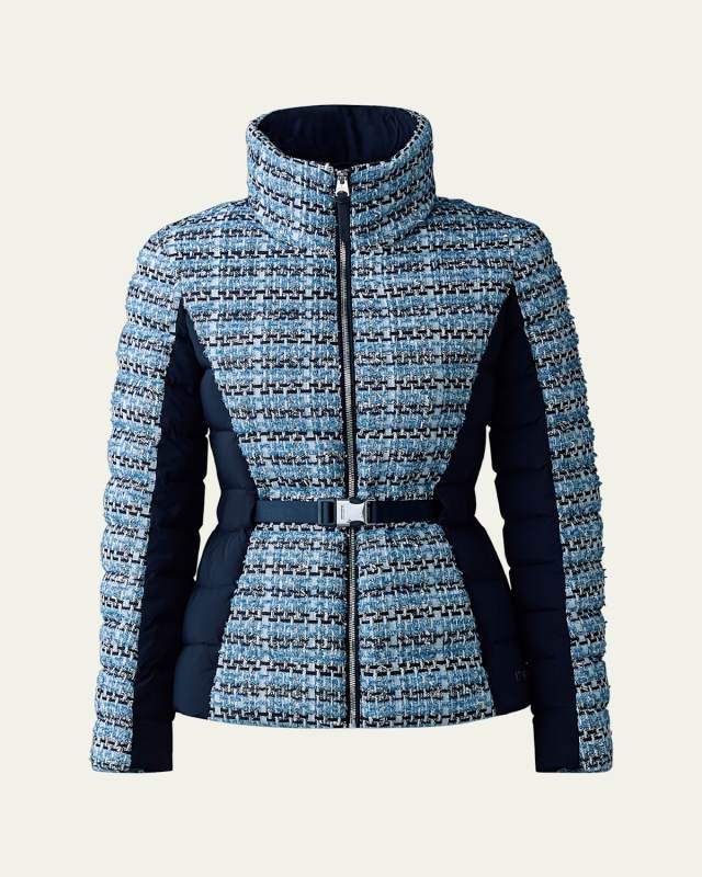 Evita Mixed-Media Tweed Down Jacket