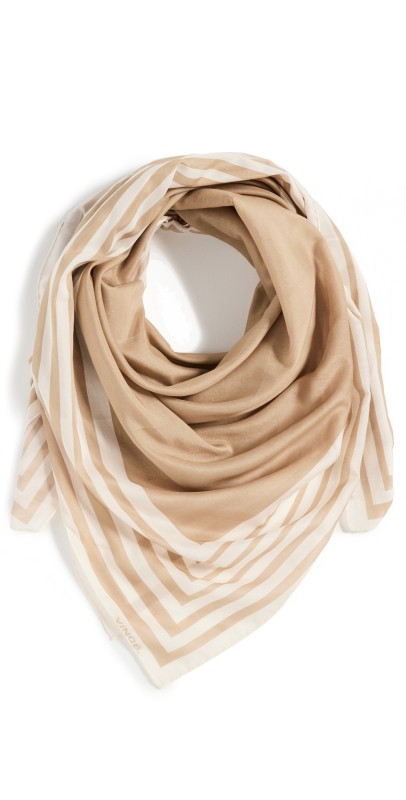 Vince Vince Cotton Silk Geo Stripe Square Scarf Cream