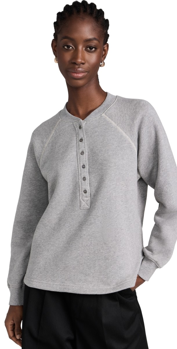 Marissa Webb Zach Vintage Henley Sweatshirt Heather Grey