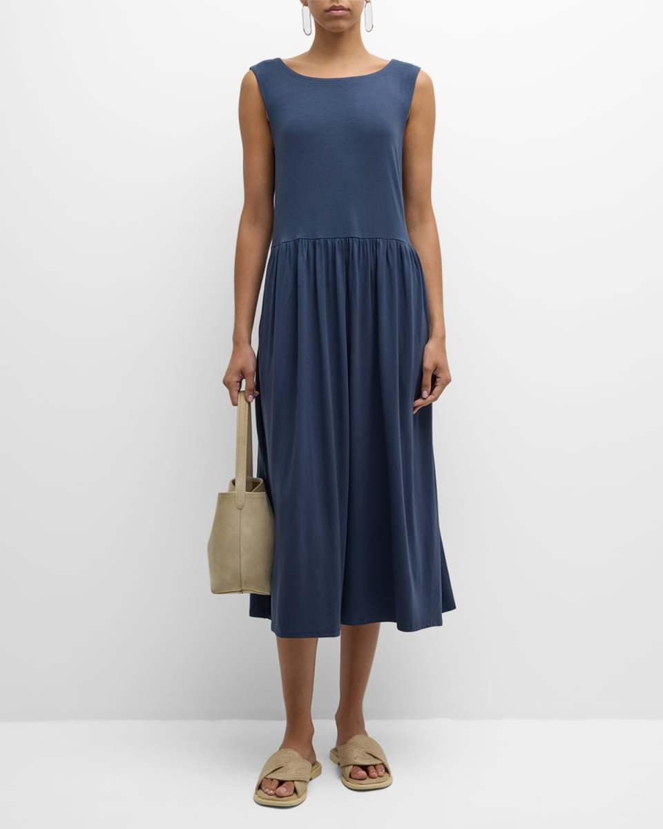 Ruched Scoop-Neck Jersey Midi Dress