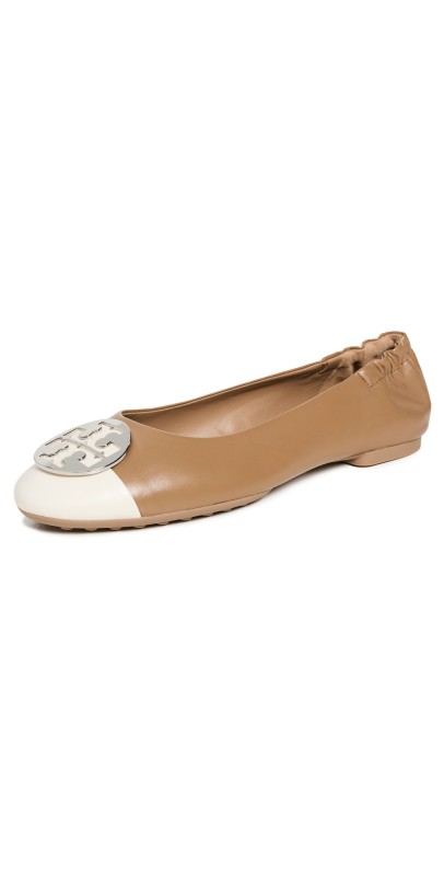 Tory Burch Toe Cap Logo Ballet Flats Light Cream/Almond Flour