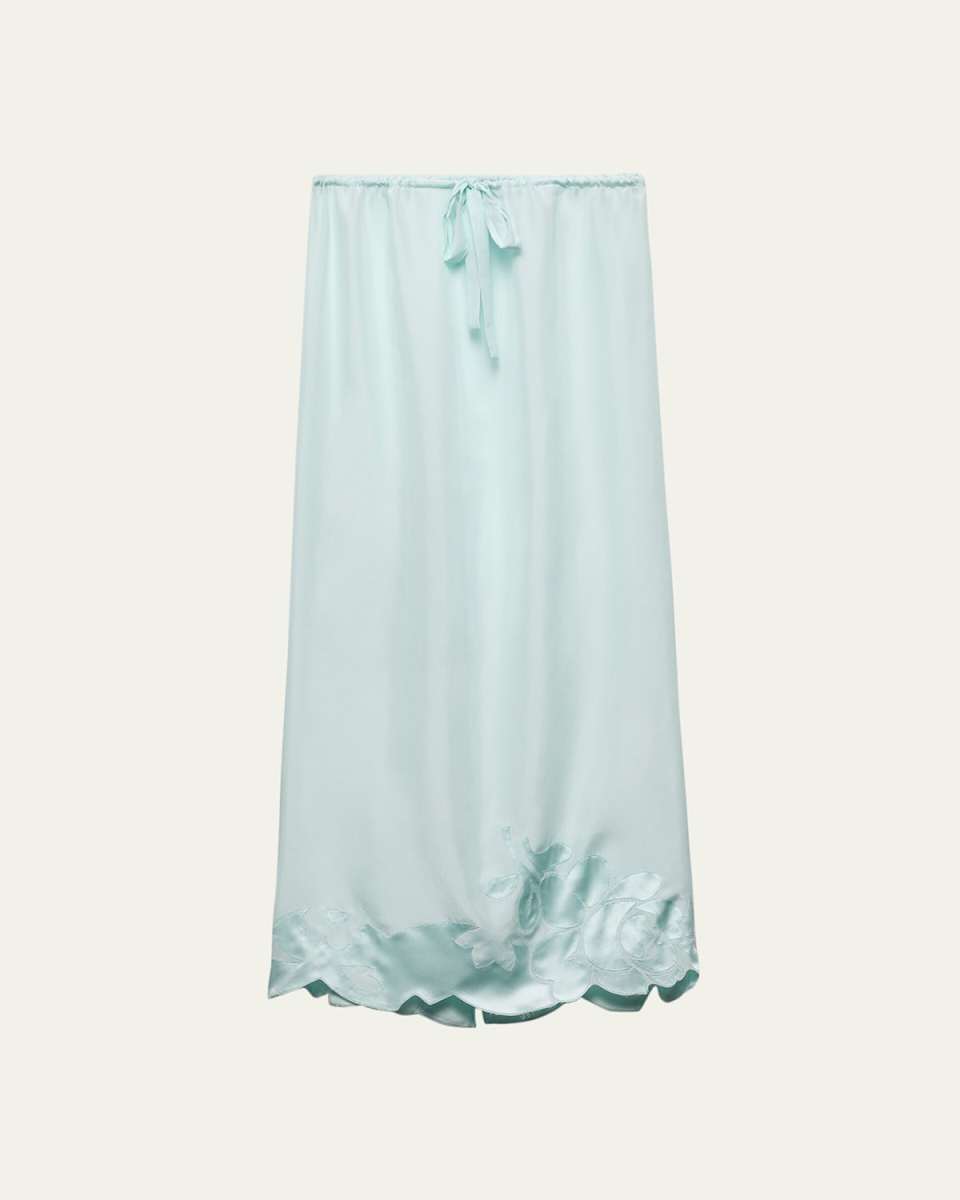 Long Drawstring Peonia Habutai Silk Skirt