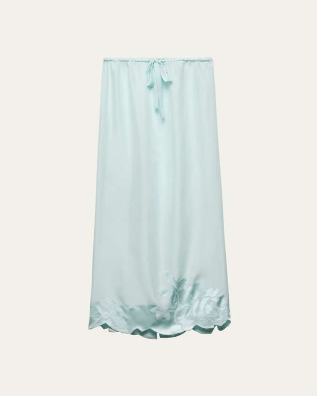 Long Drawstring Peonia Habutai Silk Skirt