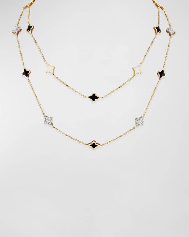 18K Yellow Gold Piano Black and Atlas White Long Necklace, 36"L