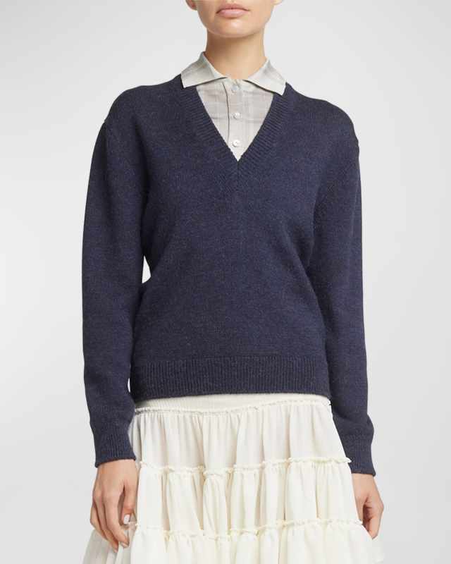 Layered Plaid Shirt Wool Sweater