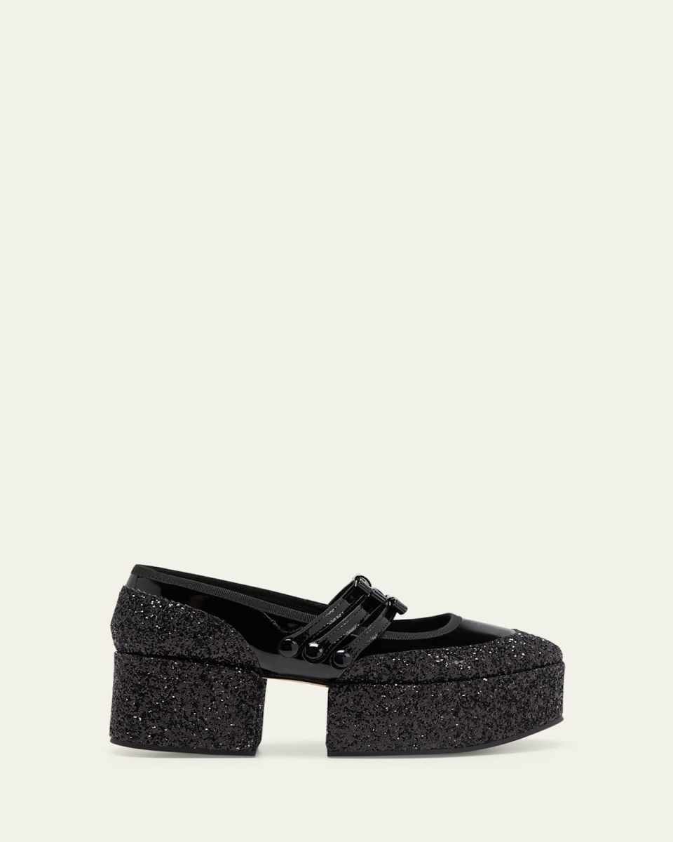 x Repetto Sparkle Platform Bow Patent Pumps