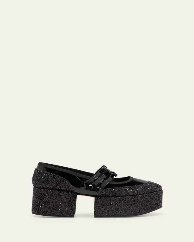 x Repetto Sparkle Platform Bow Patent Pumps