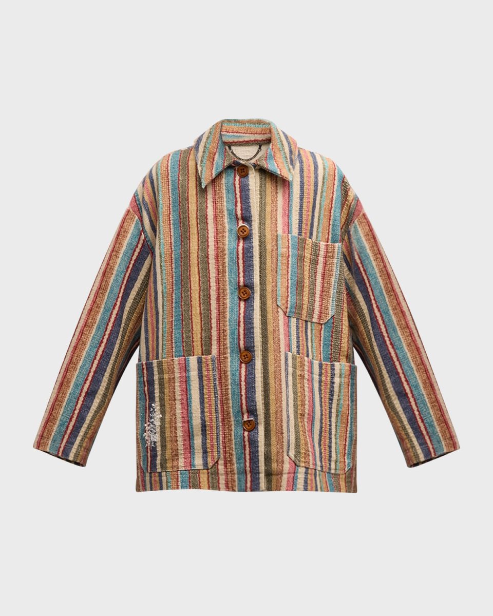 Striped Comfort Button-Down Tweed Jacket