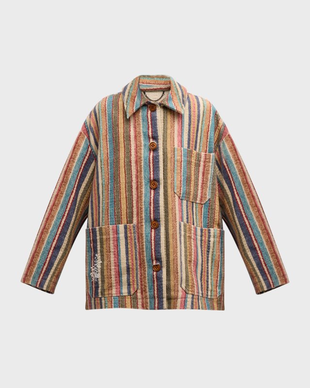 Striped Comfort Button-Down Tweed Jacket