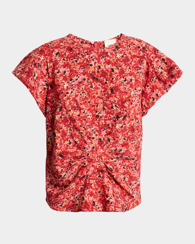 Tullya Stretch Silk Flutter-Sleeve Blouse