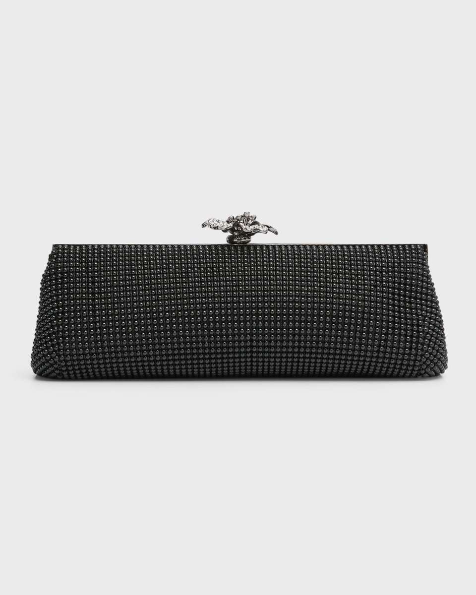 Flower Crystal-Embellished Clutch Bag