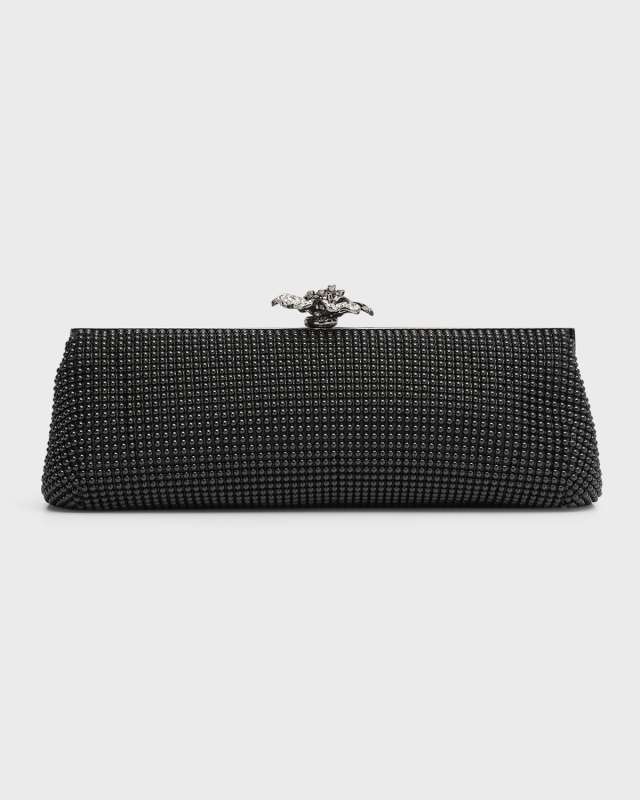 Flower Crystal-Embellished Clutch Bag