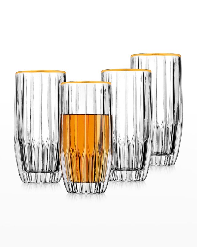 Pleat Gold Band Highball Glasses, Set of 4