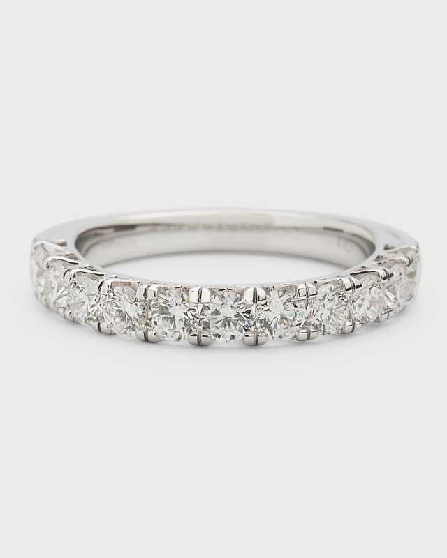18K White Gold Round Diamond Half Band, Size 6