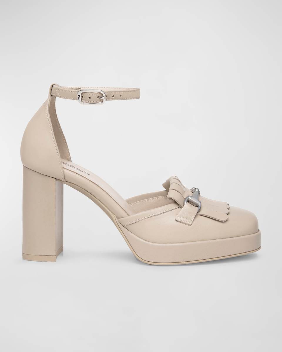 Leather Kiltie Ankle-Strap Pumps