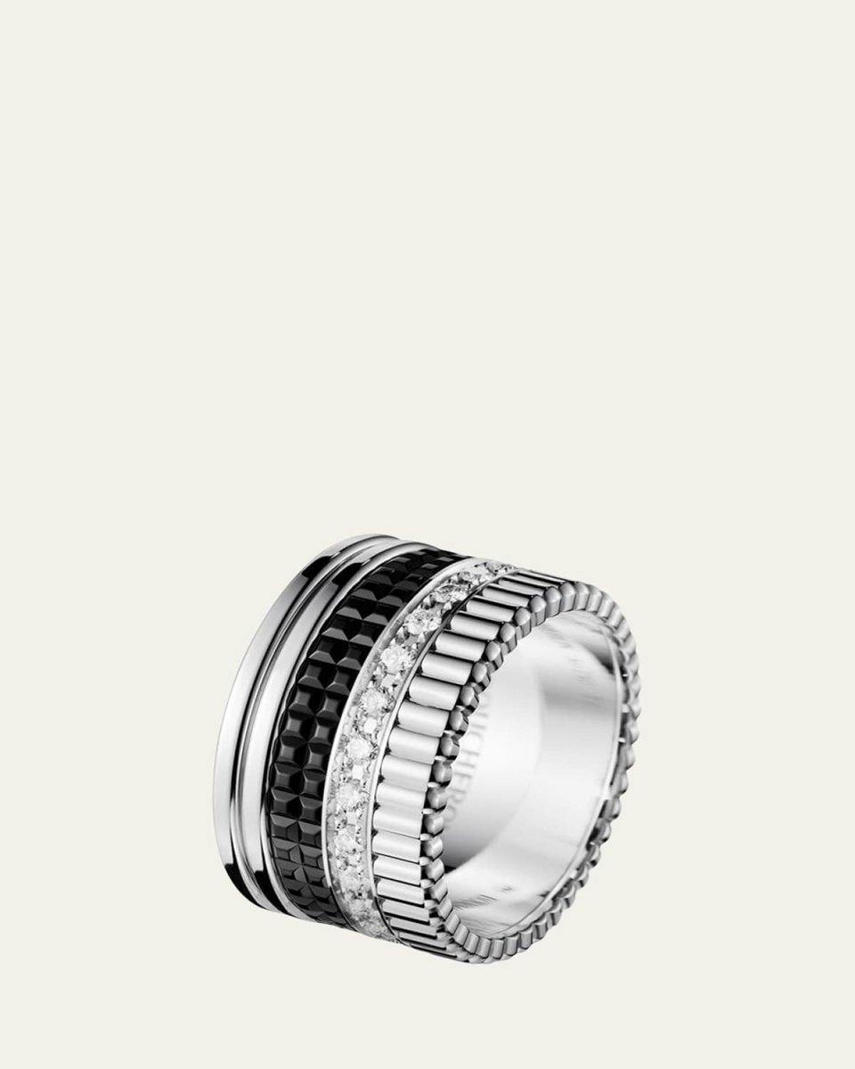 Quatre Large Ring in White Gold with Diamonds and Black PVD