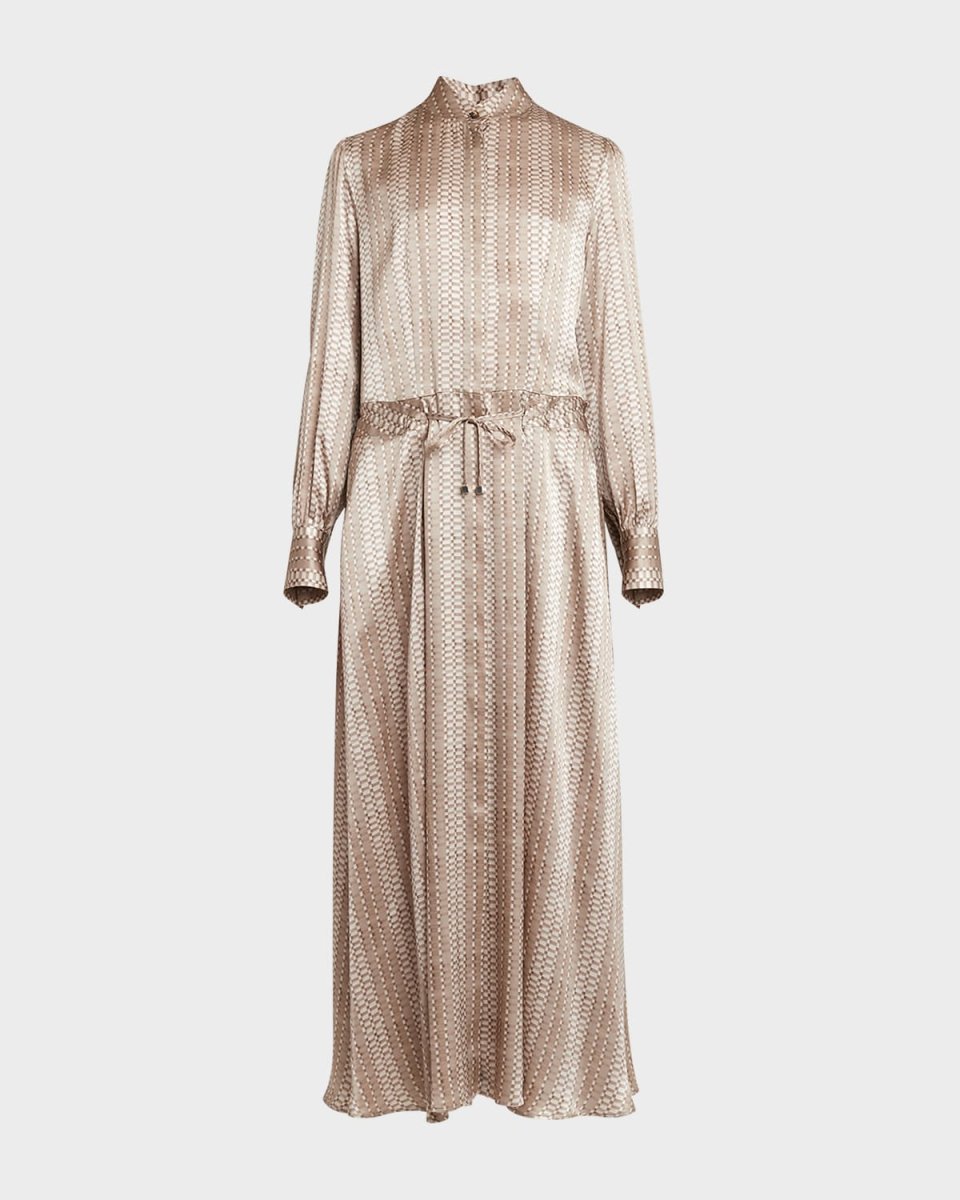 Printed Drawstring Silk Maxi Dress