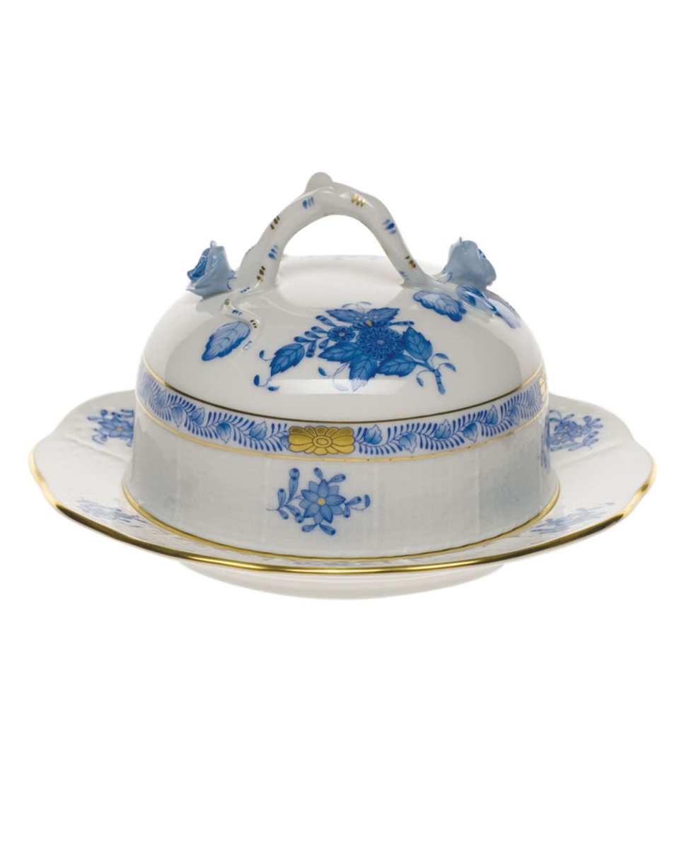 Chinese Bouquet Blue Covered Butter Dish