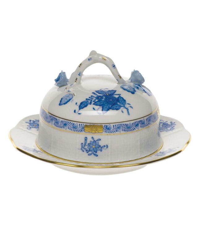 Chinese Bouquet Blue Covered Butter Dish