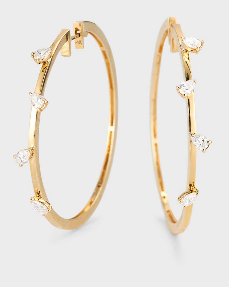 14K Gold Scattered Pear-Cut Diamond Hoop Earrings