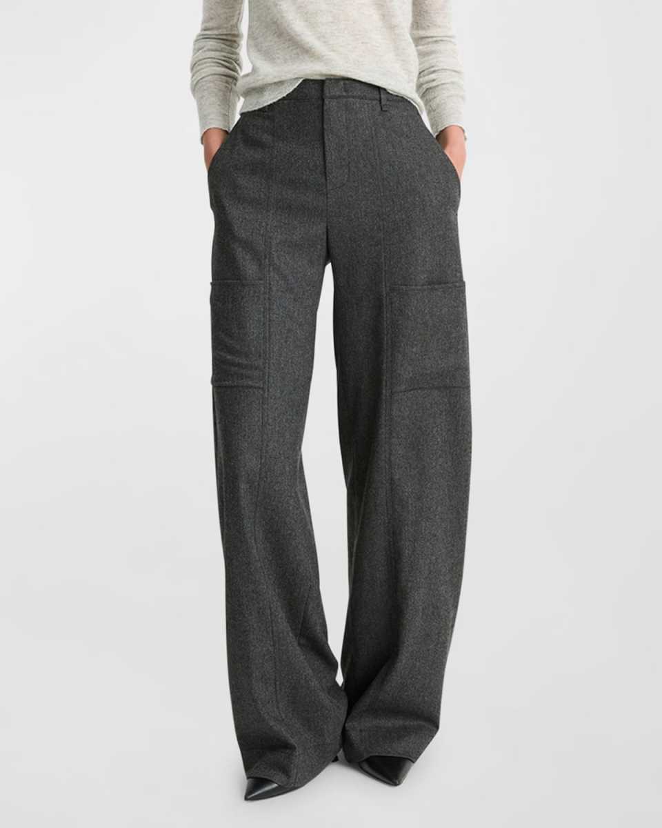 Wide-Leg Brushed Flannel Utility Pants