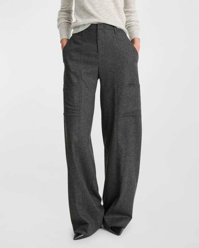 Wide-Leg Brushed Flannel Utility Pants