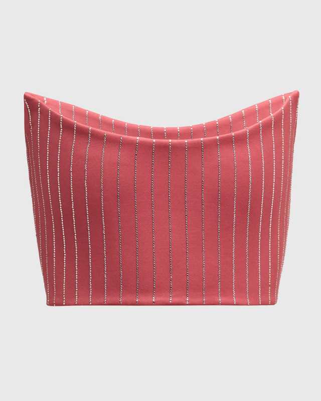 Strapless Crystal Pinstrupe Crop Corset Top