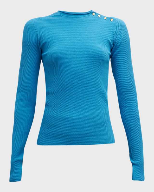 Snap-Button Ribbed Knit Top