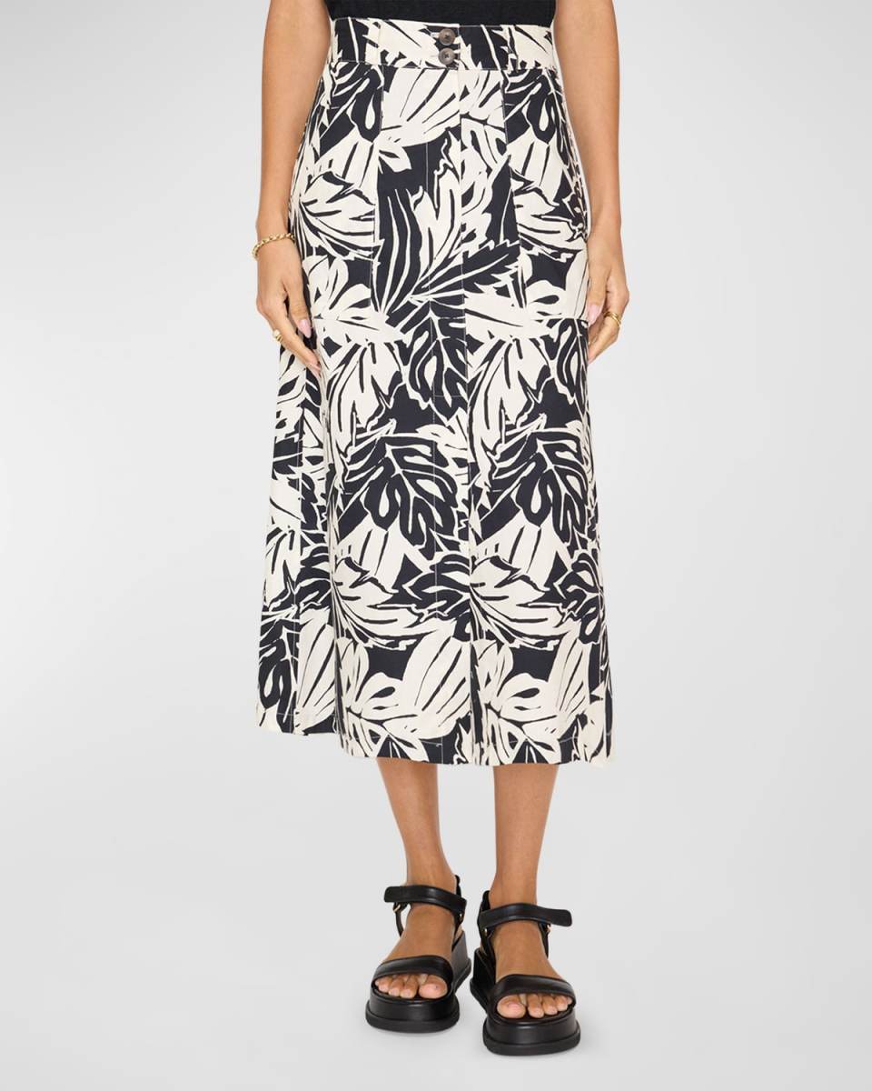 Mica Botanical-Print A-Line Midi Skirt