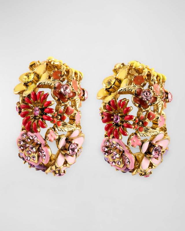 Enamel Flower Hoop Earrings