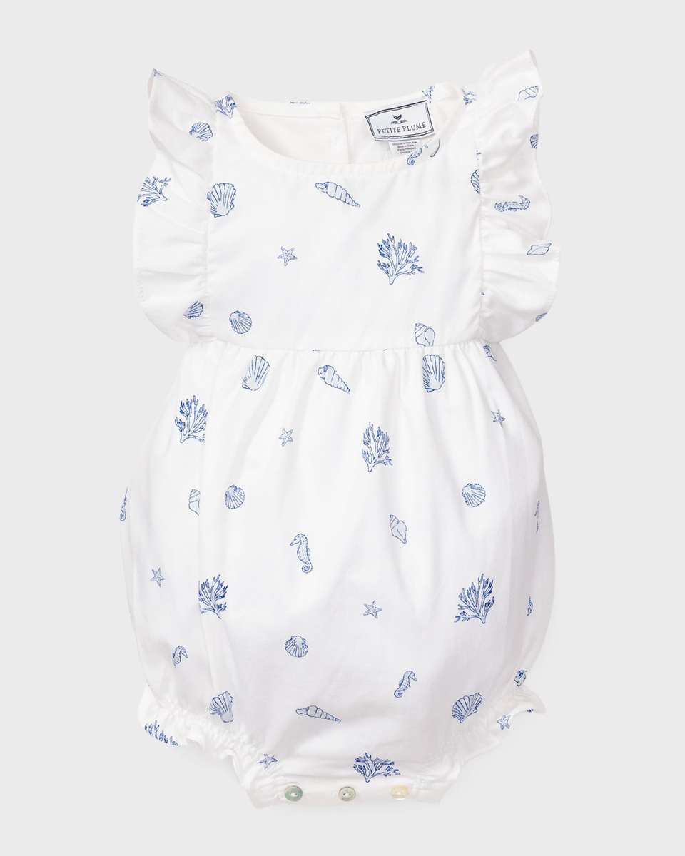 Girl's Suffolk Seashells Bubble Romper, Size Newborn-24M