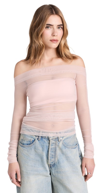Pixie Market Lydia Off The Shoulder Top Dusty Pale Pink
