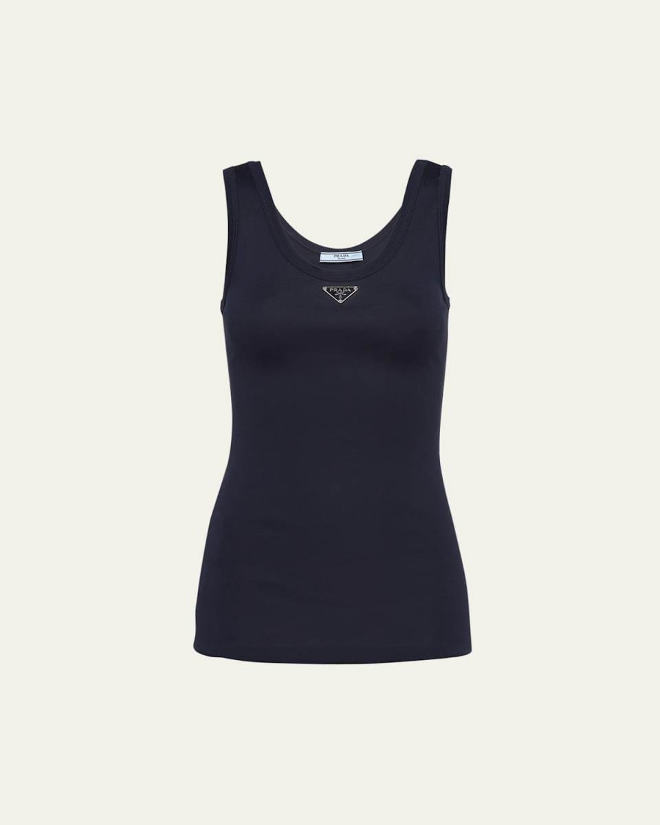 Metal Logo Ribbed Jersey Tank Top