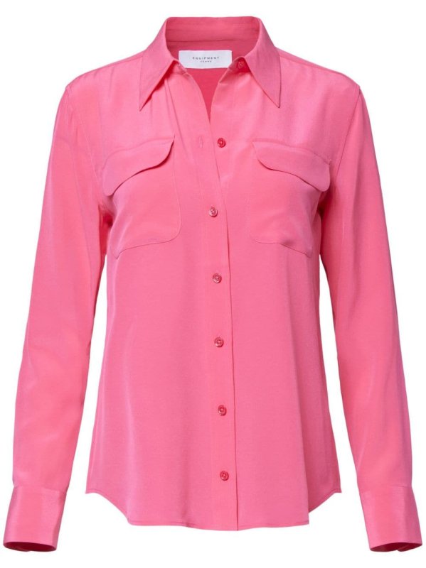 flap-pocket silk shirt