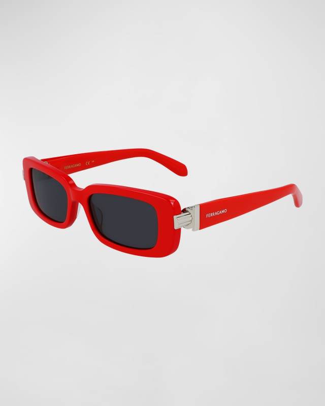 Gancini Evolution Acetate & Metal Rectangle Sunglasses