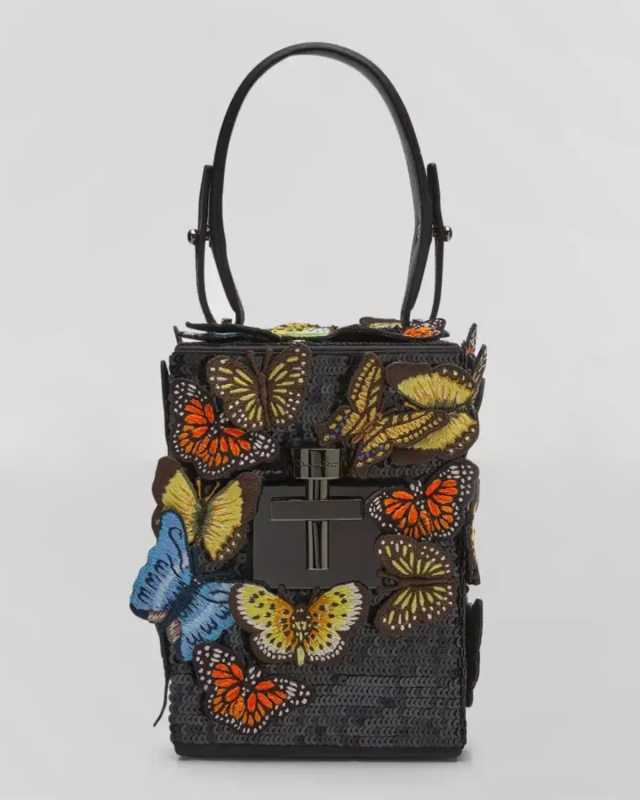 Alibi Butterfly Sequin Cube Top-Handle Bag