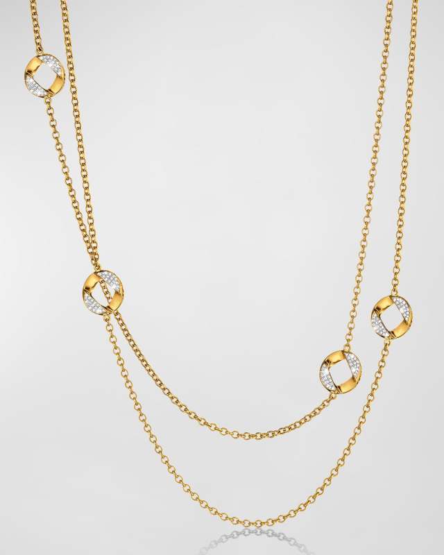 Platinum and 18K Yellow Gold Diamond Curb Link Station Necklace
