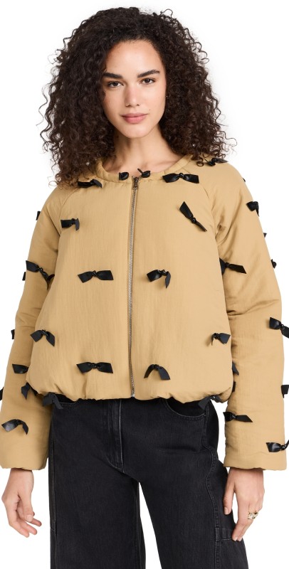 Sea Lucienne Leather Bow Tie Jacket Khaki