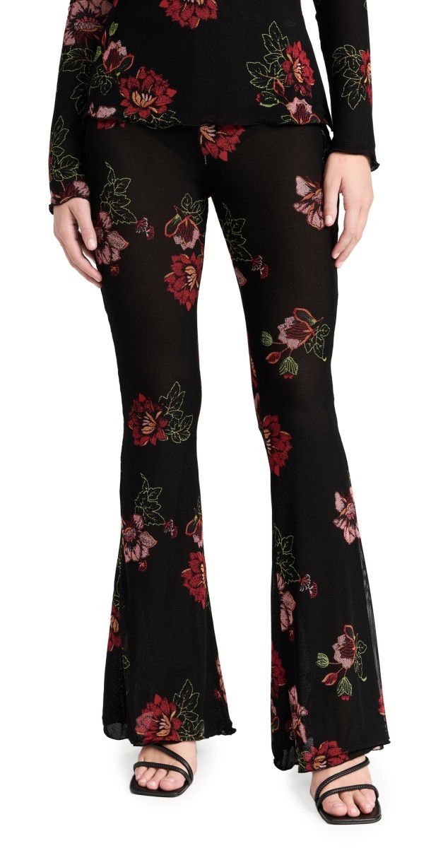 Dur Doux Flower Mesh Straighteg Pants Black,Green,Gold